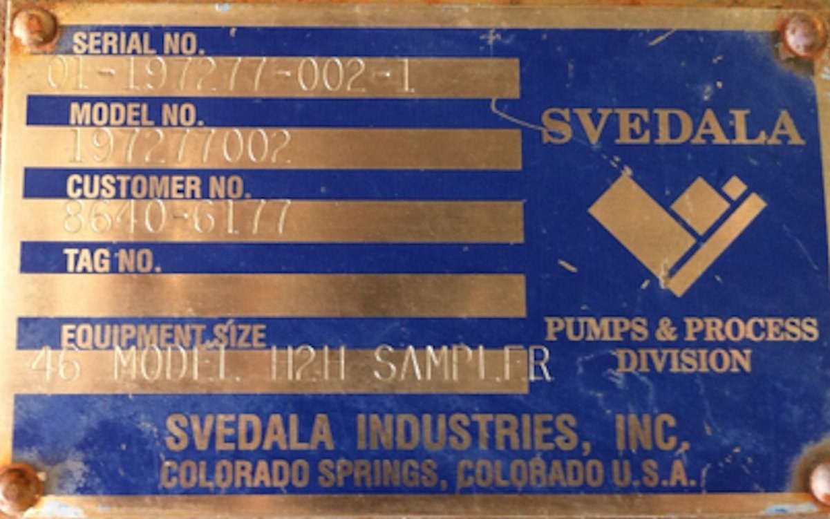 Svedala Model No.197277002 Equipment Size 46 Model H2h Sampler)